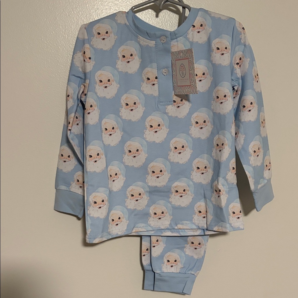 Adorable Santa Print Kids Pajama Set - Light Blue